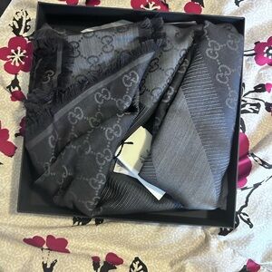 Gucci Charcoal and Slate Patterned Scarf
